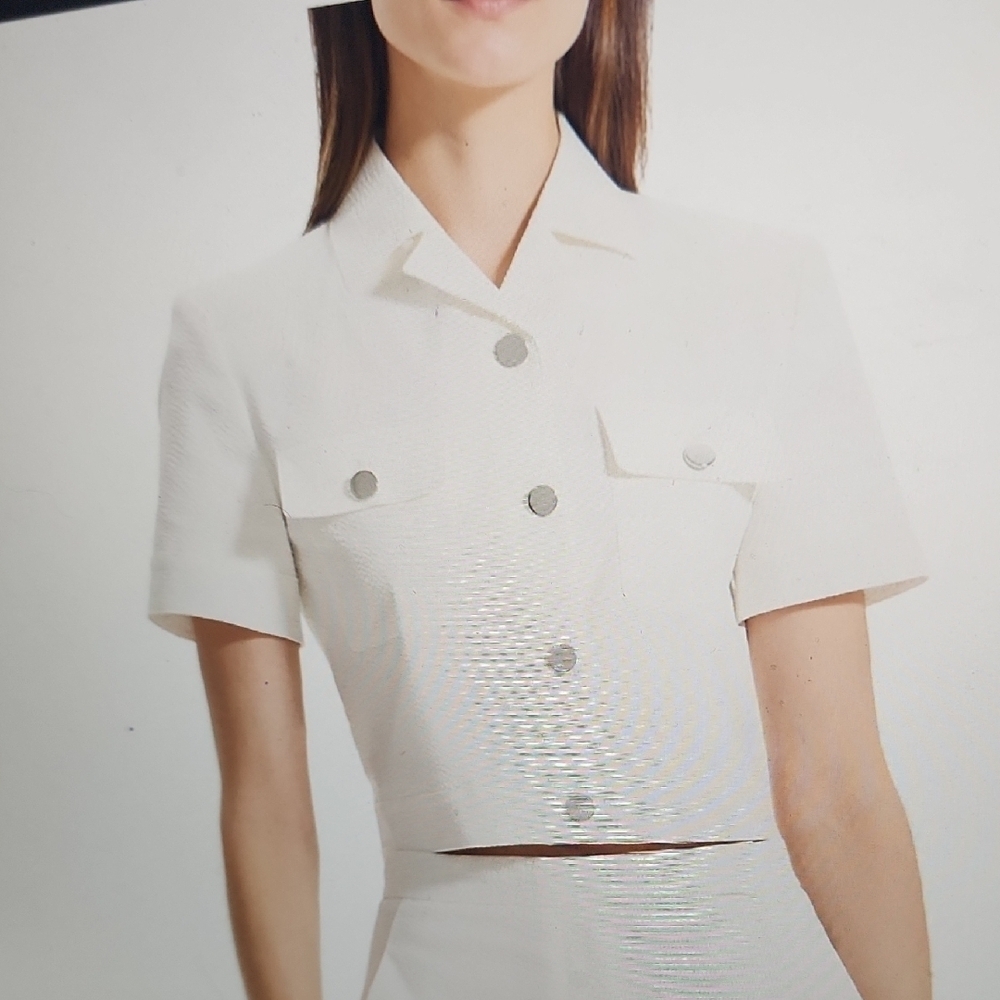 Theory Seersucker Cropped Short Sleeve Jacket Size 00